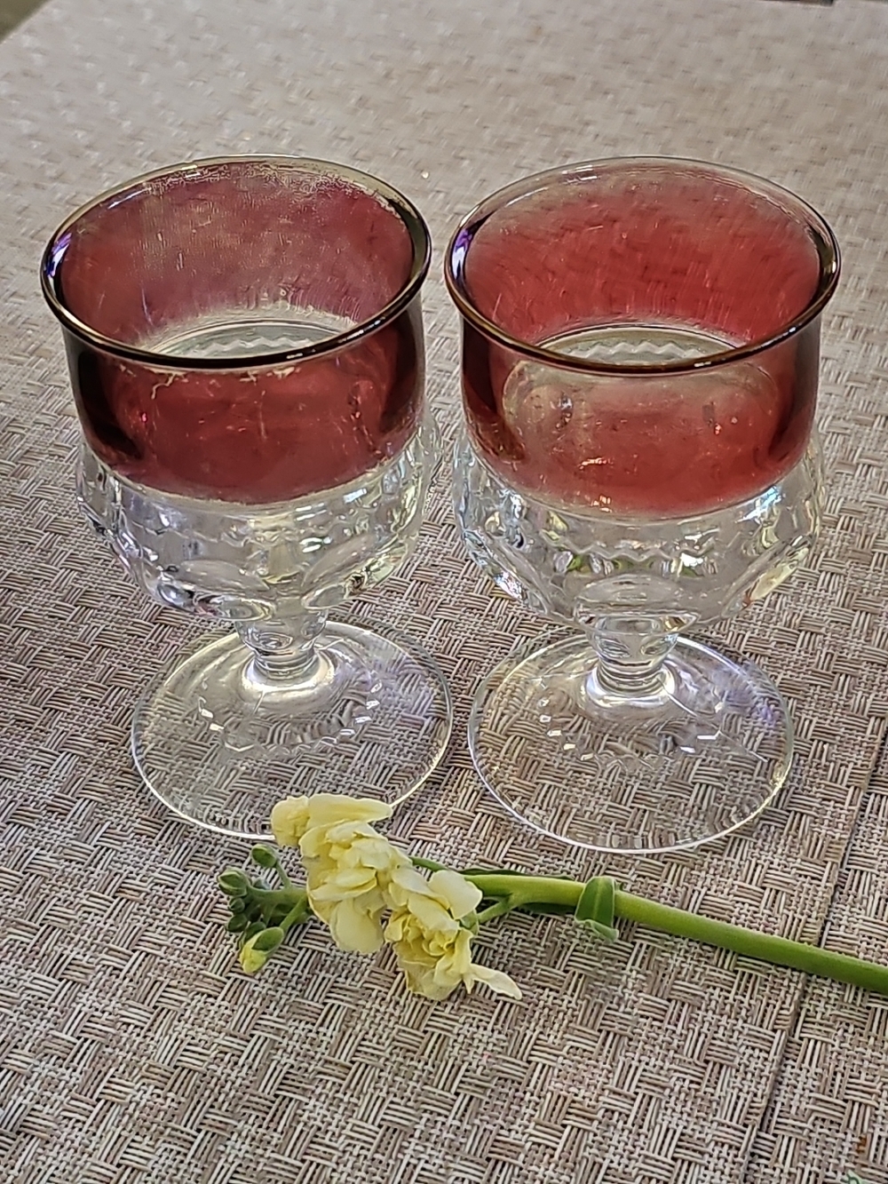 Vintage Ruby Red Goblet Set – Pair of Decorative Wine Glasses
